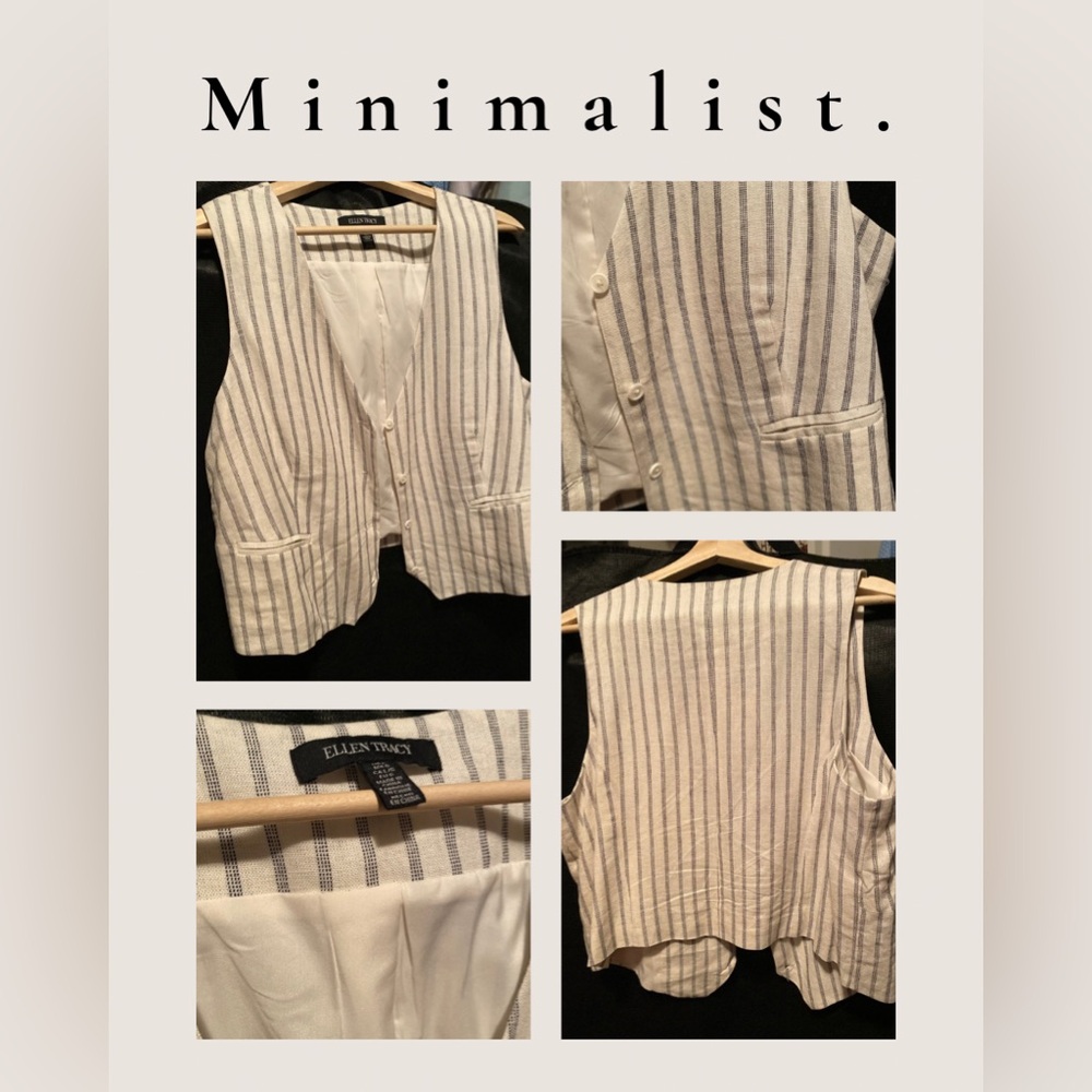 Ellen Tracy Beige and Blue Striped Vest